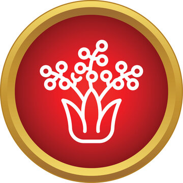 Stylized white plant appearing in a red circular button on a white background
