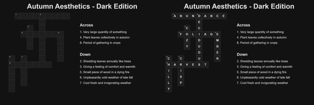 Challenging Pumpkin Silhouette Hard Brain Teaser Adult KDP Printables Crossword Puzzle Book Page - Autumn Aesthetics  