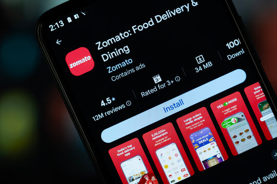 Dhaka, Bangladesh - 29 April, 2026: Zomato app page on Google Play Store on a smartphone screen.