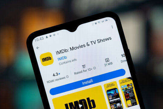 Dhaka, Bangladesh - April 28, 2026: IMDb app page on Google Play Store displayed on a smartphone.