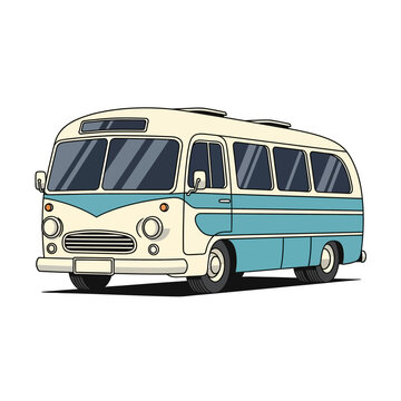 Vintage Bus Illustration: Retro Transport Vehicle on White Background