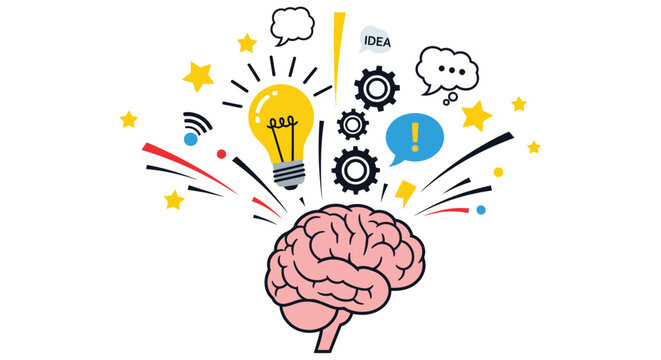A glowing brain generates ideas innovation and creative thought processes