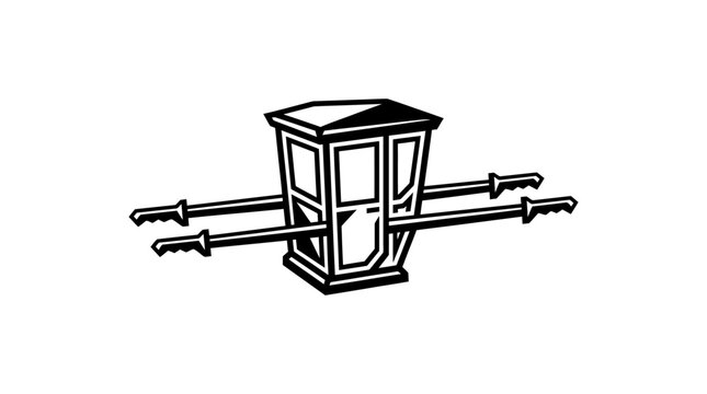 Vintage railway signal box black and white illustration vector.