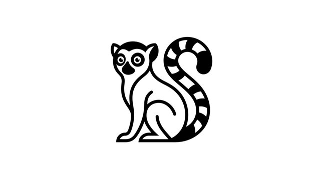 Minimalist black and white lemur illustration graphic design.
