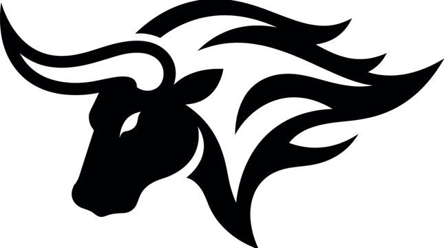 Black bull head silhouette with flowing horns