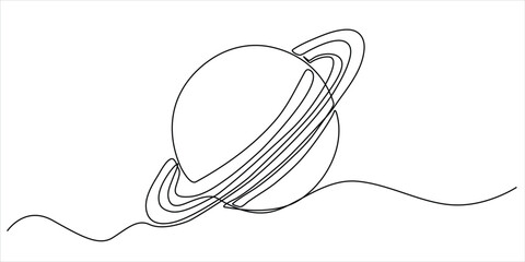 Planet Saturn line art vector illustration minimalist continuous drawing space astronomy and cosmic concept © Dosoroth Chandra