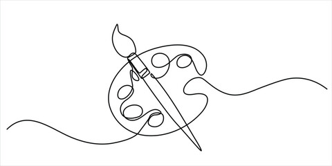 Artist palette and paintbrush line art vector illustration minimalist continuous drawing creativity art and design concept © Dosoroth Chandra