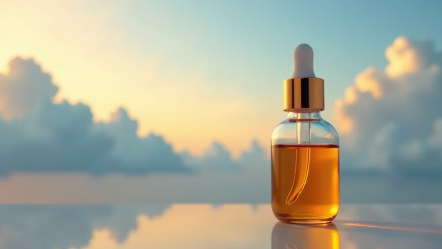 A clear glass oil bottle sits alone on a flat surface