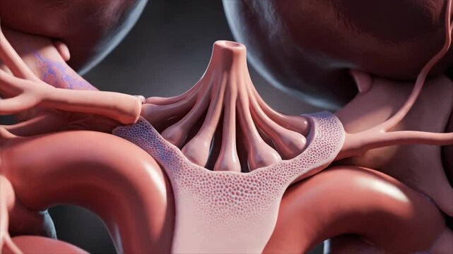 Anatomical illustration of brain ventricles and cerebral structures in detail