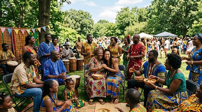 African Families Gathering for a Cultural Celebration in a Sunny Park