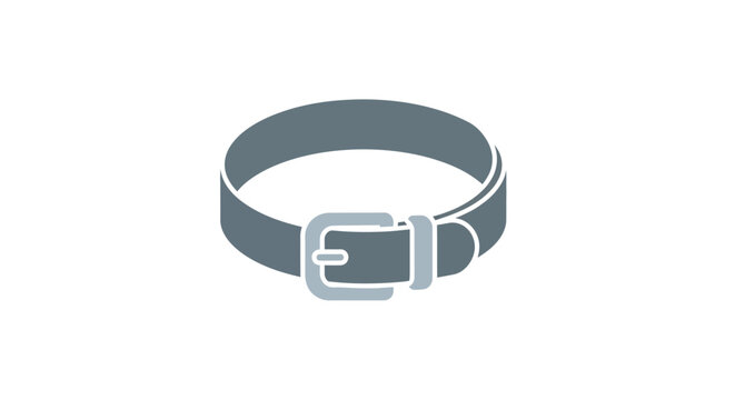 Simple grey belt icon with silver buckle, isolated on white background