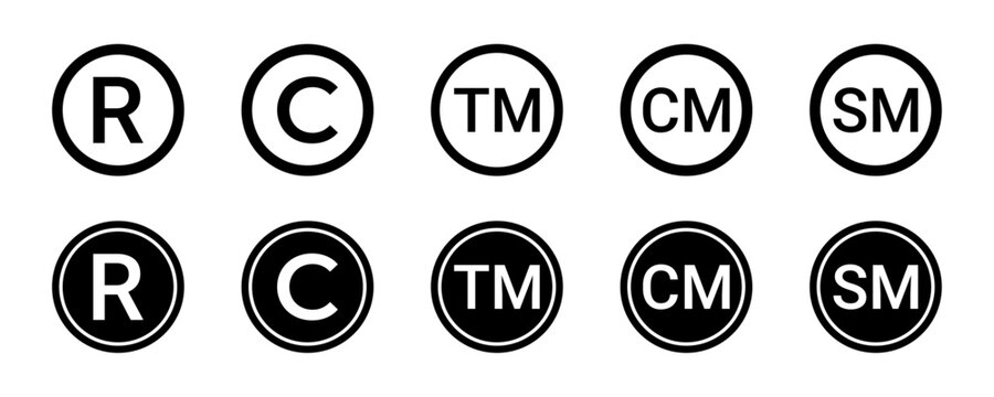 Collection of Copyright trademark and Registered trademark icons concept of trademark, business, copyright mark, Service mark, legal, protection vector illustration