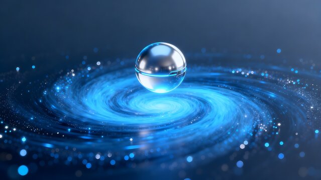 Spherical object in swirling blue energy
