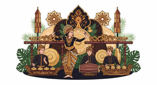 Indonesian Traditional Gamelan Orchestra Performance Illustration