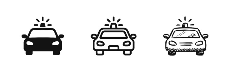 Police Car Emergency Vehicle and Law Enforcement Icon Set © drawing lines