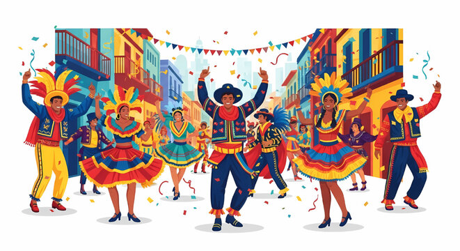 Group of people in traditional cultural outfits at a festive carnival