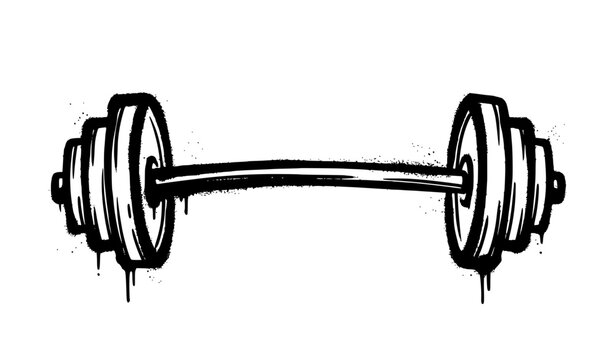 Urban black spray paint barbell graffiti symbol vector design on white background
