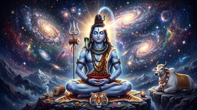 Divine Shiva Meditation Under Cosmic Tree