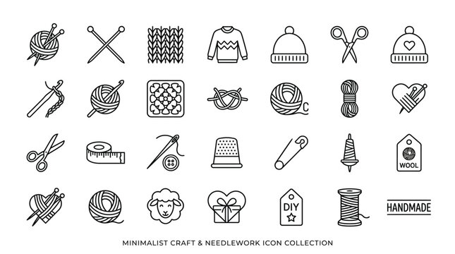 Handmade craft and needlework icons set.
