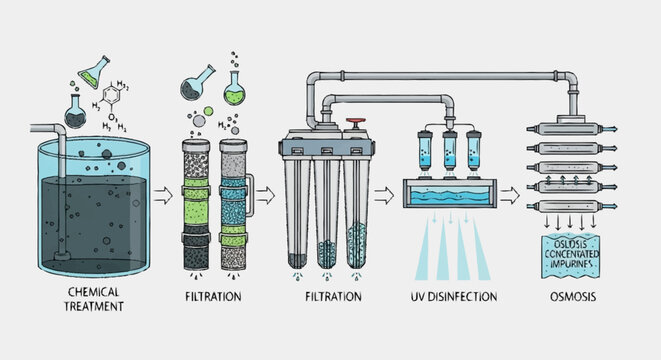 Water Treatment Process Diagram Stages.