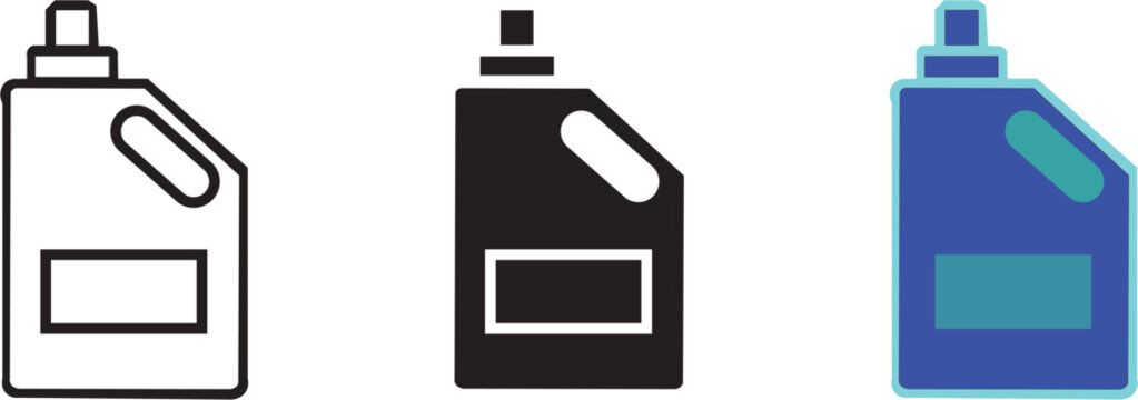 Cleaning bottle icon set, detergent or liquid container symbols, cleaning