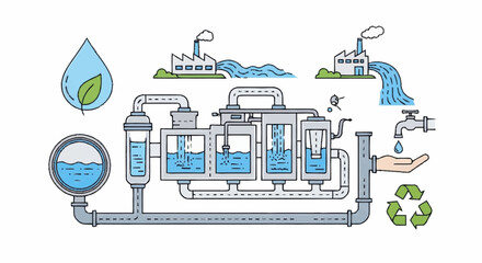 Naklejka premium Water Treatment Process Diagram Illustration.
