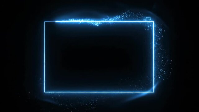 Abstract blue neon light trail with glowing particles on dark background for technology and innovation concepts.