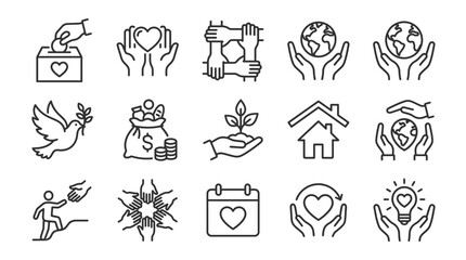 Line icons for charity and donation. © Micahel