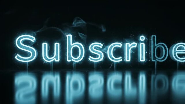 Glowing blue neon subscribe text for social media marketing and content creator engagement.