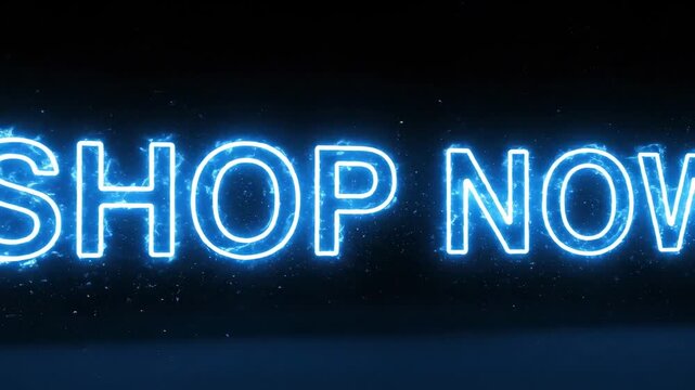 Glowing blue neon shop now sign for ecommerce marketing and online retail promotions.
