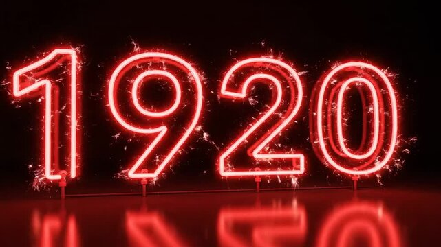 Glowing red neon sign displaying the year 1920 with light reflections on a dark background.