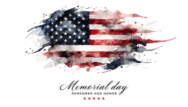 Memorial day american flag illustration with paint splatters isolated on white background