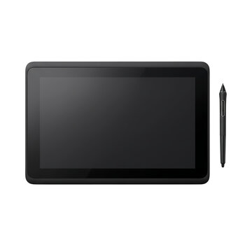 Digital graphics tablet with stylus pen isolated on transparent background for creative design work