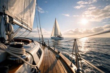 Fototapeta premium Sailing adventure under sunny skies.