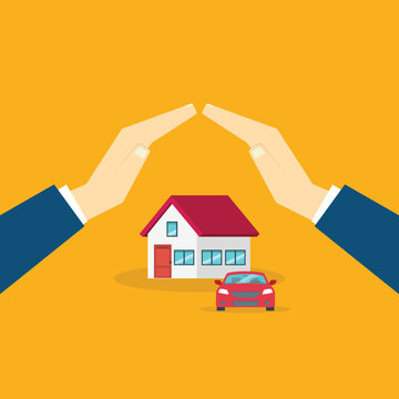 House and car insurance protection concept 