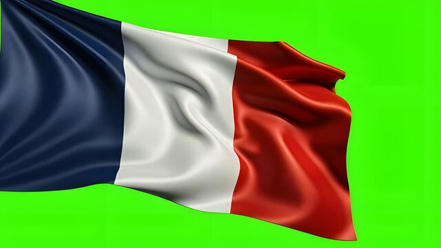 French National Flag Fluttering Against Green Screen With Dynamic Motion And Patriotic Symbolism Concept Illustration