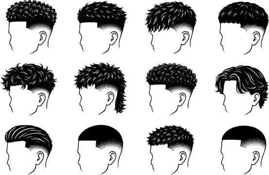 Modern American Men Hairstyle Icon Set Vector Collection