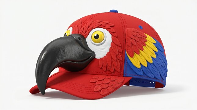 3d render of a creative red parrot baseball cap isolated on white background