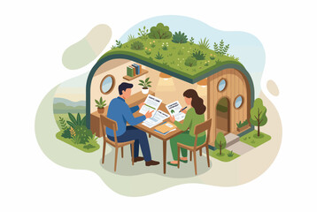 Fototapeta premium Couple Planning Home Loan and Mortgage in Modern Eco House Workspace