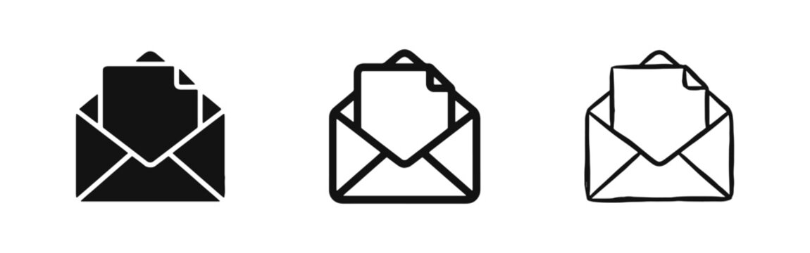Email envelope with document icon set in different styles