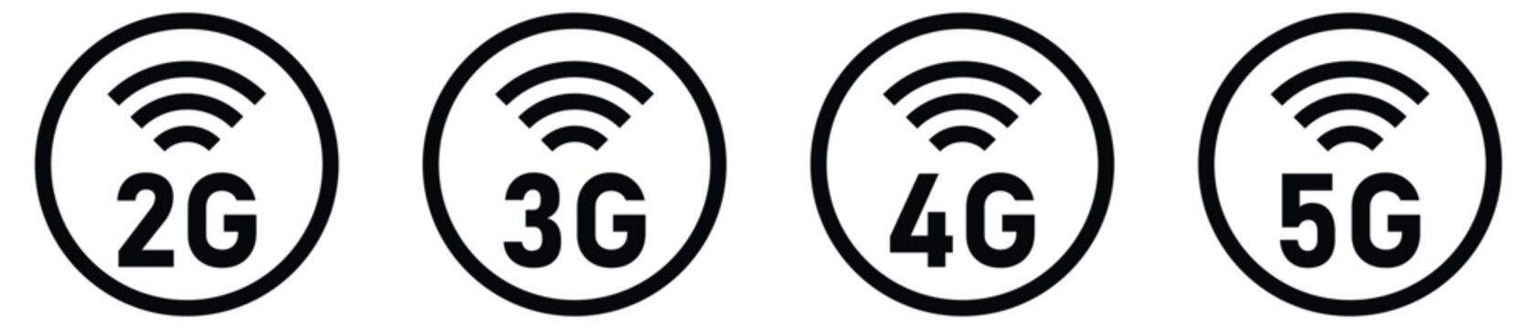Collection of modern mobile network technology icons featuring 2G 3G 4G and 5G symbols for telecommunications concept design