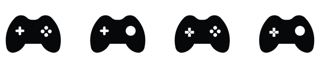 Modern black video game controller vector icons representing digital gaming entertainment and interactive technology © Tanvir Khan