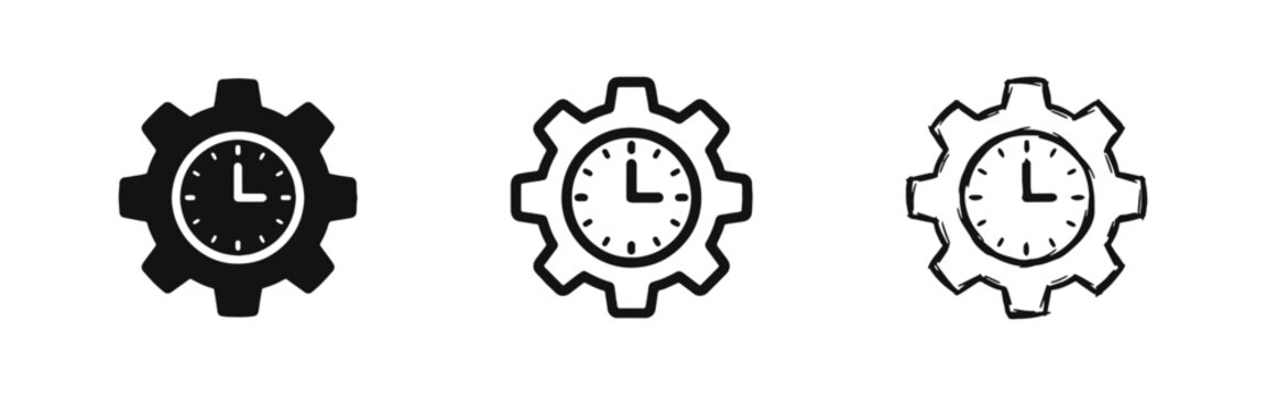 Time Management and Process Efficiency Icon Set with Clock and Gear
