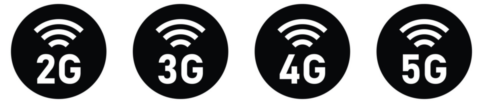 Set of 2G 3G 4G and 5G mobile network technology icons with wireless signal symbols