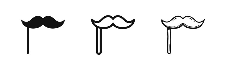 Mustache Party Prop Icons Set - Solid, Outline, and Hand-Drawn Doodle Styles © drawing lines