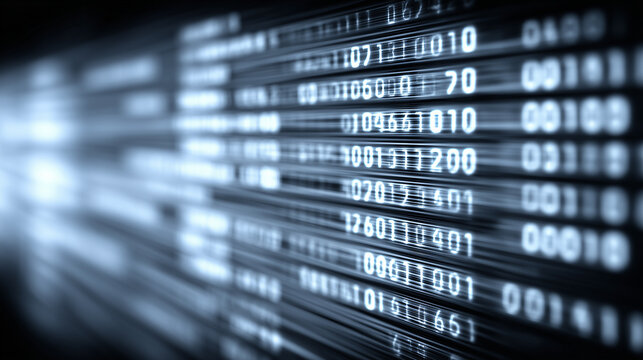 A fast moving stream of digital data and binary code representing information transfer, computing power, and the flow of modern technology systems.
