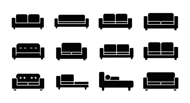 Comfortable Sofa and Couch Icons in Halftone Dot Style