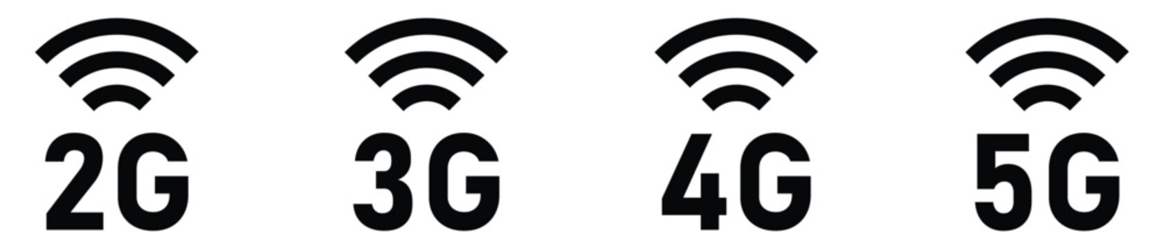 Set of modern wireless mobile network generation icons from 2G to 5G displaying data connection technology