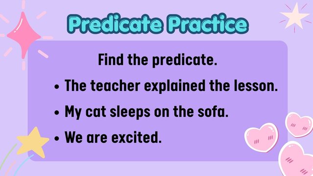 Engaging Educational Graphic for Predicate Identification Practice Mastering Essential Grammar and Sentence Structure Skills for Language Learners