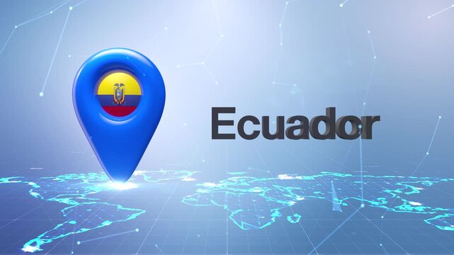 Ecuador Flag Inside Location Pin On Digital World Map Animation